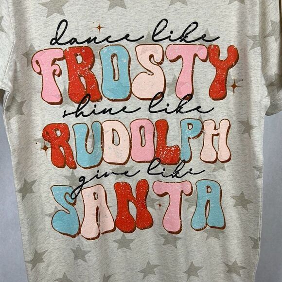 NEW Christmas Tshirt Womens Sz XL Short Sleeve Stars Frosty Rudolph Santa - Picture 2 of 3